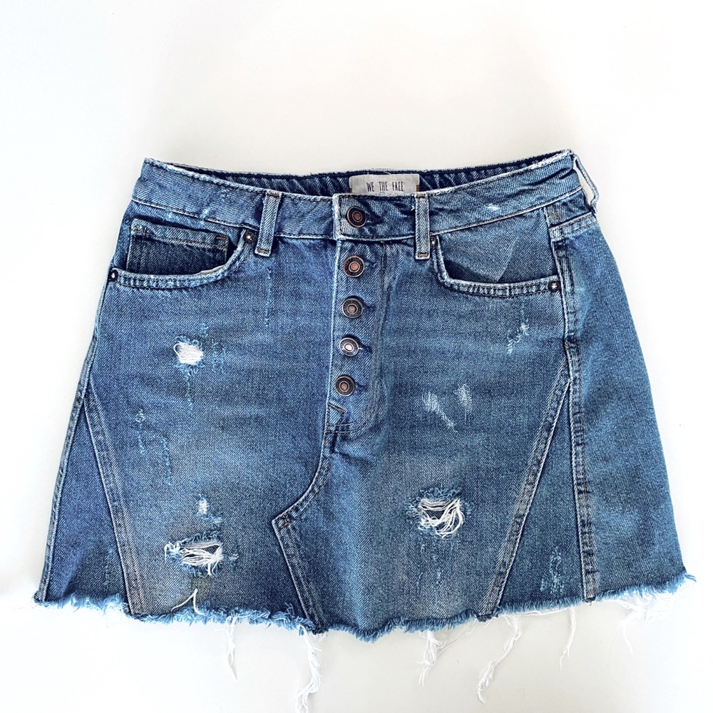 Free People Distressed Denim Mini Skirt